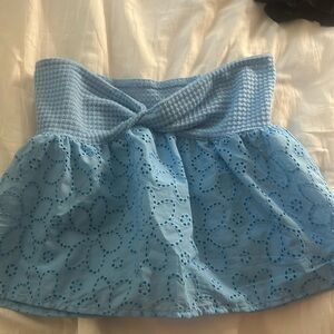 strapless blue top!!